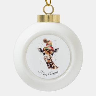 Cosy Christmas Giraffe, custom Ceramic Ball Christmas Ornament
