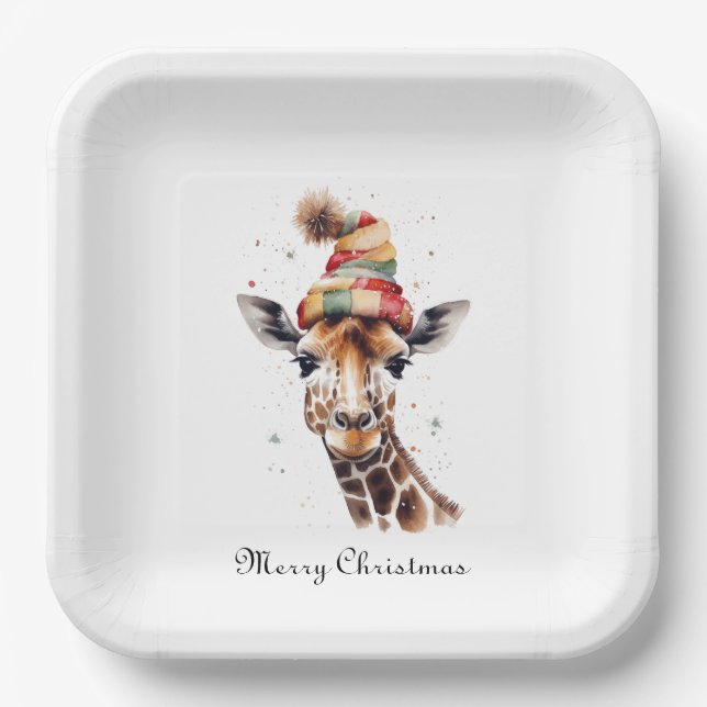 Cosy Christmas Giraffe, custom Paper Plate (Front)