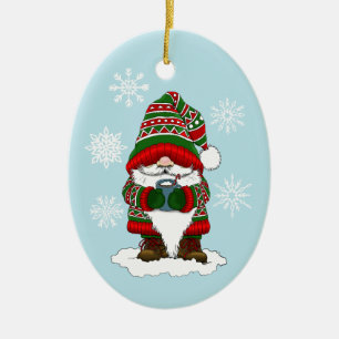 Cosy Christmas Gnome Red Green Winter Cute Ceramic Tree Decoration