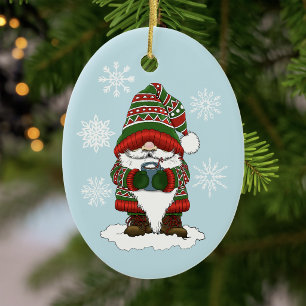 Cosy Christmas Gnome Red Green Winter Cute Ceramic Tree Decoration