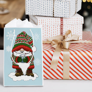 Cosy Christmas Gnome Red Green Winter Cute Medium Gift Bag