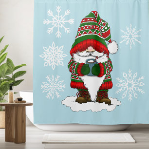 Cosy Christmas Gnome Red Green Winter Cute Shower Curtain