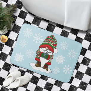 Cosy Christmas Gnome Red Green WinterCute Bath Mat