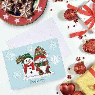 Cosy Christmas Gnome Snowman Winter Holiday Cute Card
