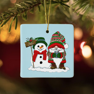 Cosy Christmas Gnome Snowman Winter Holiday Cute Ceramic Ornament