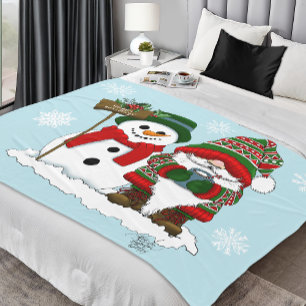 Cosy Christmas Gnome Snowman Winter Holiday Cute Fleece Blanket