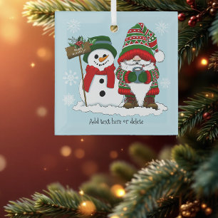 Cosy Christmas Gnome Snowman Winter Holiday Cute Glass Tree Decoration