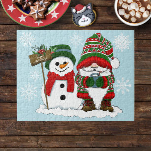 Cosy Christmas Gnome Snowman Winter Holiday Cute Jigsaw Puzzle