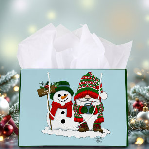 Cosy Christmas Gnome Snowman Winter Holiday Cute Large Gift Bag