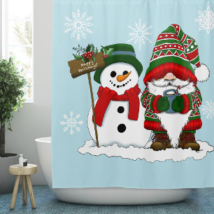 Cosy Christmas Gnome Snowman Winter Holiday Cute Shower Curtain