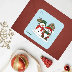 Cosy Christmas Gnome Snowman Winter Holiday Cute Square Sticker