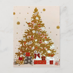 Cosy Christmas Gold Glittered Tree Presents Holiday Postcard