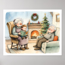 Cosy Christmas Grandparents Storytime Wall Art