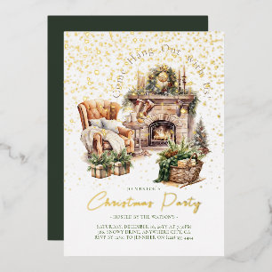Cosy Christmas holiday Foil Invitation
