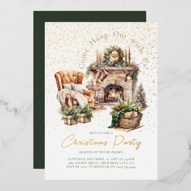 Cosy Christmas holiday Foil Invitation (Front/Back)