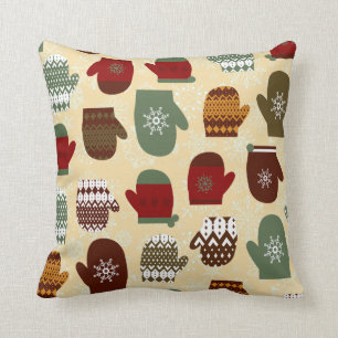 Cosy Christmas Holiday Winter Mittens Throw Pillow
