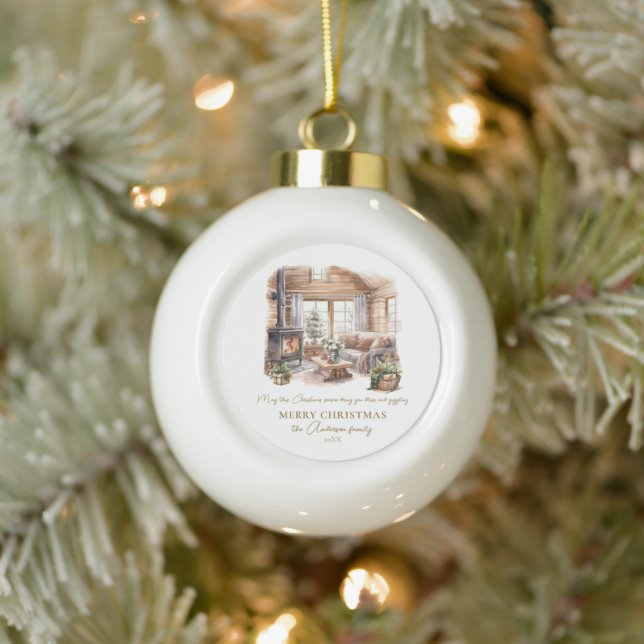 Cosy Christmas Home Family name Gift Ceramic Ball Christmas Ornament (Tree)