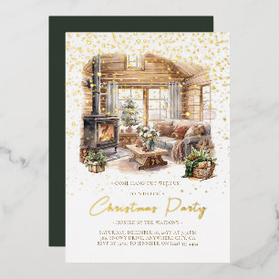 Cosy Christmas Home holiday Foil Invitation