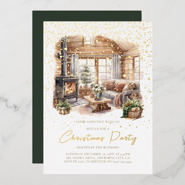 Cosy Christmas Home holiday Foil Invitation (Front/Back)
