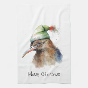 Cosy Christmas Kiwi, custom Tea Towel