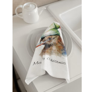 Cosy Christmas Kiwi, custom Tea Towel