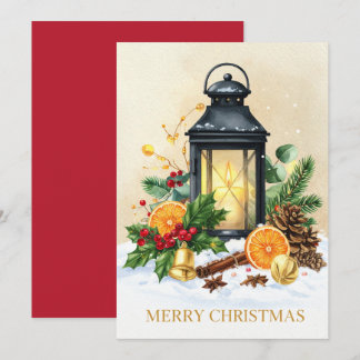 Cosy Christmas Lantern Merry Christmas Holiday Card
