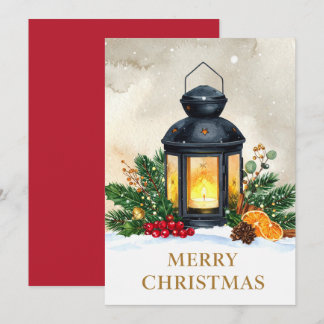 Cosy Christmas Lantern Merry Christmas Holiday Card