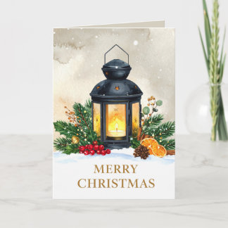 Cosy Christmas Lantern Merry Christmas Holiday Card