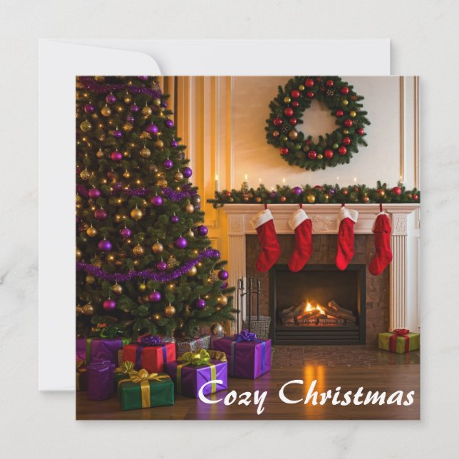 Cosy Christmas Living Room Flat Card (Front)