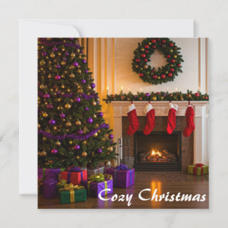 Cosy Christmas Living Room Flat Card