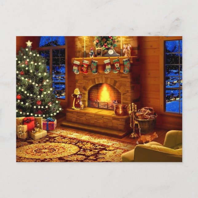 Cosy Christmas Living room Holiday Postcard (Front)