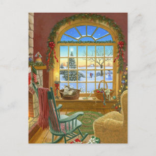 Cosy Christmas Living Room Holiday Postcard