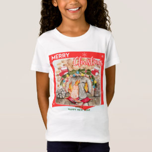 Cosy Christmas mantel with dog and cat T-Shirt
