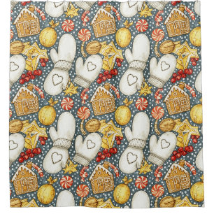 Cosy Christmas Mittens & Gingerbread Shower Curtain