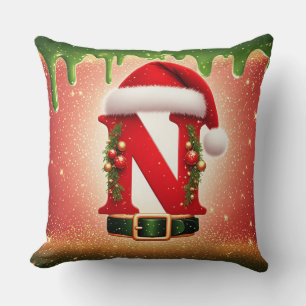 Cosy Christmas Monogram N with Santa Hat Cushion