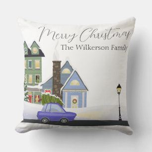Cosy Christmas Night in the Village Cushion