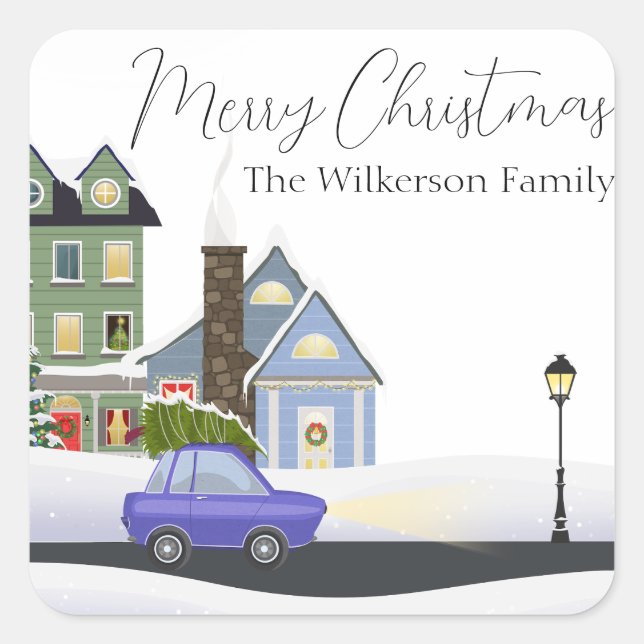 Cosy Christmas Night in the Village Square Sticker (Front)