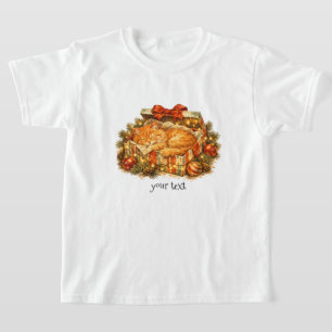 Cosy Christmas Orange Cat Sleeping Gift Box Retro T-Shirt