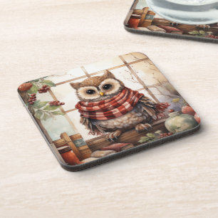 Cosy Christmas Owl Heartwarming Winter Cute Owl Coaster