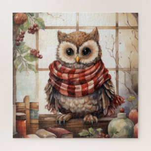 Cosy Christmas Owl Heartwarming Winter Cute Owl Jigsaw Puzzle
