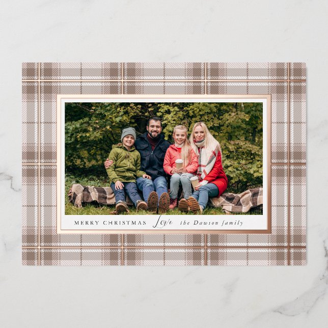 Cosy Christmas Plaid Foil Holiday Card (Front)