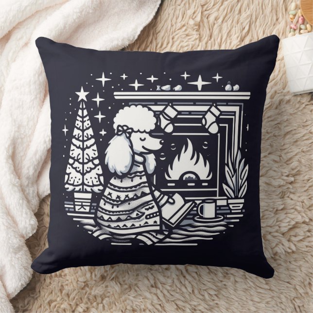 Cosy Christmas Poodle Dog - Minimalist Holiday Cushion (Blanket)