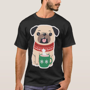 Cosy Christmas Pug with Hot Cocoa T-Shirt