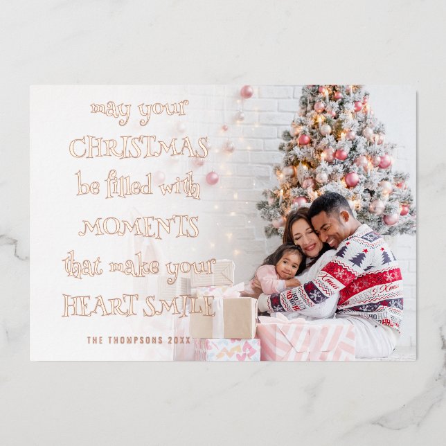Cosy Christmas Quote Photo Overlay Foil Holiday Card (Front)