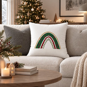 Cosy Christmas Rainbow Red Green Decorative Pillow