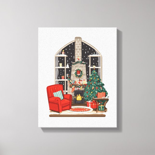Cosy Christmas Room Scene – Warm Holiday Canvas Print (Front)