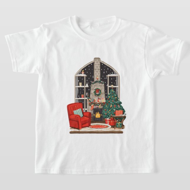 Cosy Christmas Room Scene – Warm Holiday T-Shirt (Laydown)