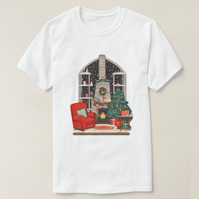 Cosy Christmas Room Scene – Warm Holiday T-Shirt (Design Front)