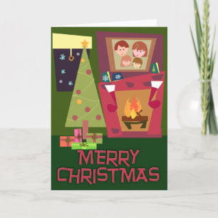 Cosy Christmas Scene Cute Retro Art Holiday Card