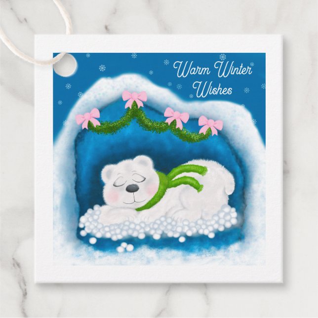 Cosy Christmas Sleeping Polar Bear Cave Favour Tag (Front)